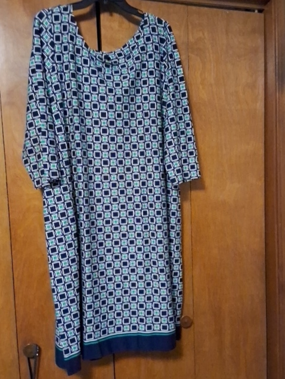 Talbots Geometric Shift Dress in Navy and Teal